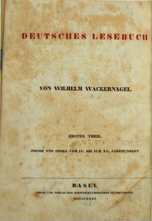 Altdeutsches Lesebuch : Poesie und Prosa vom 4. bis zum 15. Jahrhundert