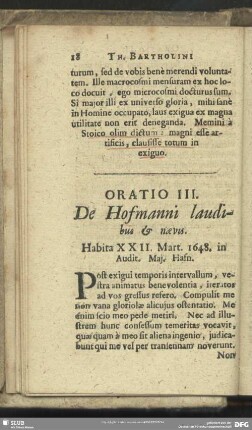 Oratio III. De Hofmanni laudibus & naevis