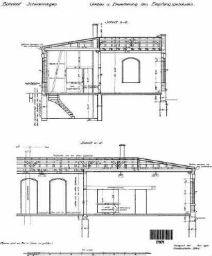 Schwenningen (Neckar): Umbau und Erweiterung des Empfangsgebäudes, Schnitt a-b, c-d Empfangsgeb.