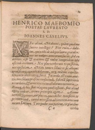 Henrico Meibomio ... S. D. Ioannes Caselius.