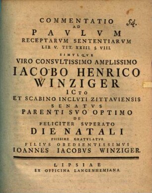 Commentatio ad Pavlvm receptarvm sententiarvm Lib. V. Tit. XXIII, §. 8.