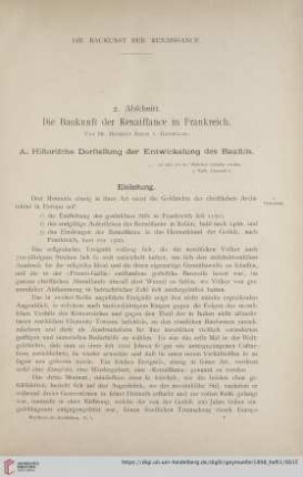 Die Baukunst der Renaissance. 2.Abschnitt: Die Baukunst der Renaissance in Frankreich. A. Historische Darstellung der Entwickelung des Baustils