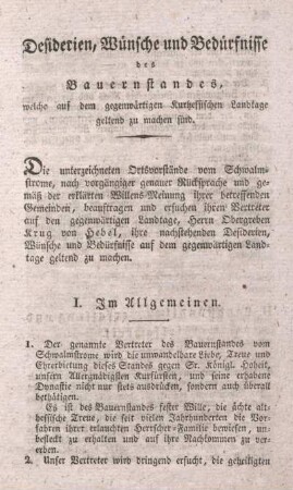 Desiderien, Wünsche und Bedürfnisse des Bauernstandes, ...