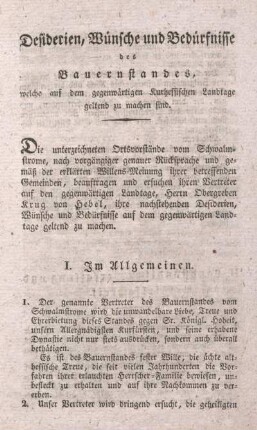 Desiderien, Wünsche und Bedürfnisse des Bauernstandes, ...