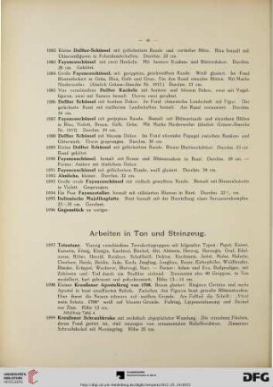 Arbeiten in Ton und Steinzeug (Nr. 1097-1162)