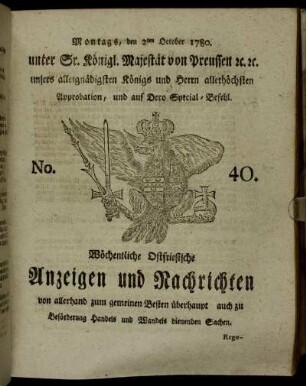 No. 40. Montags, den 2ten October 1780.