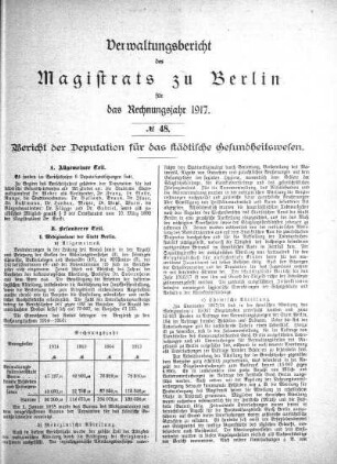 No. 48. Bericht der Deputation für das städtische Gesundheitswesen