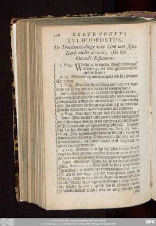 XVI. Hoofdstuk. De Huishowdinge van Got met sijne Kerk onder de wet, ofte het Ouwde Testament.
