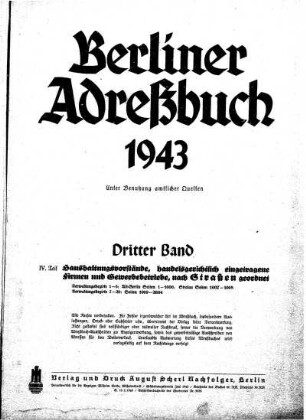 Berliner Adreßbuch 1943 Dritter Band