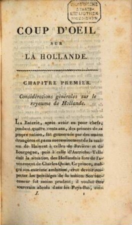 Coup d'oeil sur la Hollande, ou tableau de ce royaume en 1806, 1