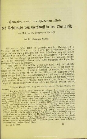 Genealogie der verschiedenen Linien des Geschlechts von Gersdorff in der Oberlausitz : von Mitte des 16. Jahrhunderts bis 1623