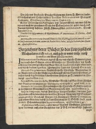 Verzeichnis derer Bücher/ so den Leipzigischen Michaelismarckt 1628. außgehen ...