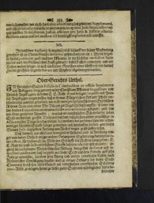 Ober-Gerichts Urthel.