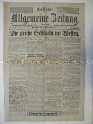 Regionale Tageszeitung "Casseler Allgemeine Zeitung" mit Meldungen und Berichten vom Kriegsverlauf im Westen