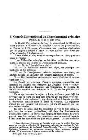 Congrès International de l'Enseignement primaire : Sprechsaal