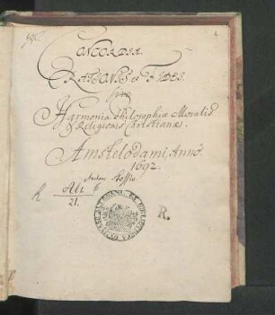 Concordia Rationis et Fides sivo Harmonia Philosophiae Moralis Religonis Christiana