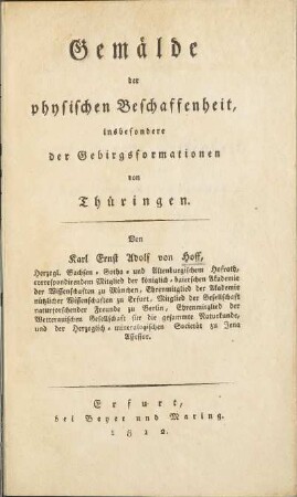 Gemälde der physischen Beschaffenheit, insbesonders der Gebirgsformationen von Thüringen