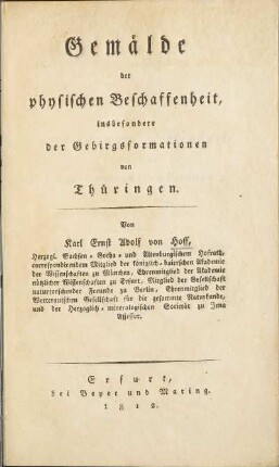 Gemälde der physischen Beschaffenheit, insbesonders der Gebirgsformationen von Thüringen