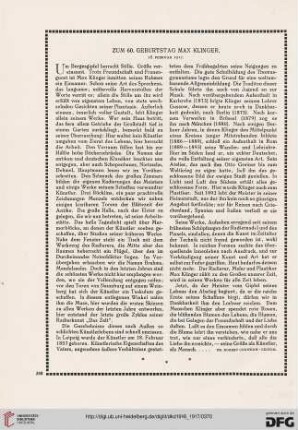 Zum 60. Geburtstag Max Klinger: 18. Februar 1917