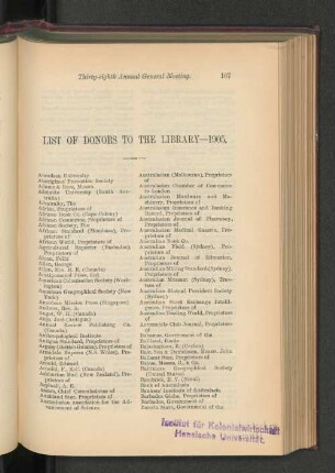 List of Donors to the Library, 1905.