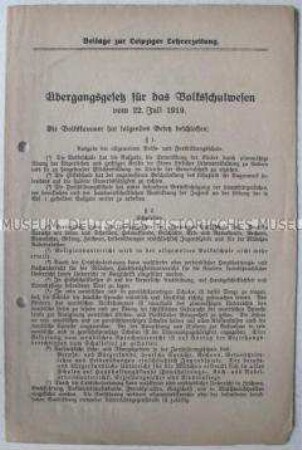 Abdruck eines sächsischen Schulgesetzes (Beilage der "Leipziger Lehrerzeitung")