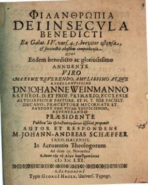 Philanthropia Dei in secula benedicti ex Galat. IV, 4.5. brev. ostensa ...