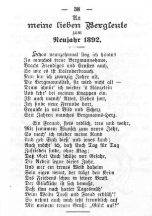 An meine lieben Bergleute zum Neujahr 1892