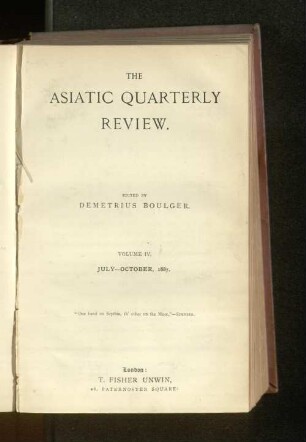 4.1887, July-October: Asiatic quarterly review