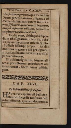 Cap. XLVI. De Belli indictione [et] Castris.