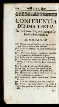 Conferentia Decima Tertia. De Testamentis, eorúmque solennitatibus requisitis