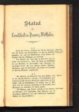 Statut der Landschaft der Provinz Westfalen