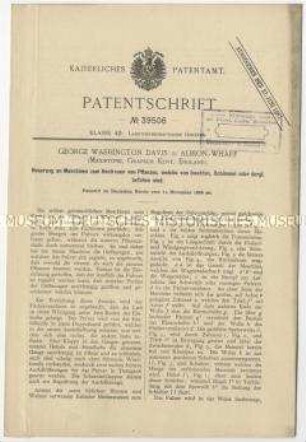 Patentschrift einer Neuerung an Maschinen zum Bestreuen von Pflanzen, welche von Insekten, Schimmel o. dgl. befallen werden , Patent-Nr. 39506