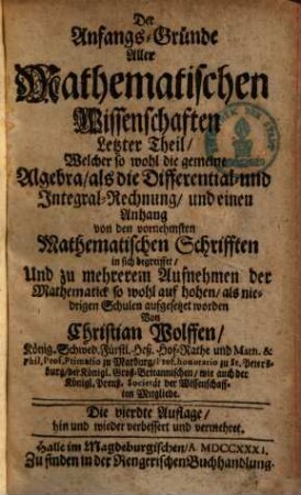 Die Anfangsgründe aller Mathematischen Wissenschaften, 4