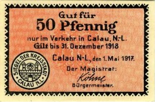 Calau, Stadt: 50 Pfennig 1917