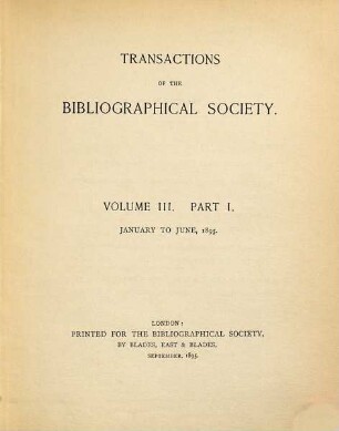 Transactions of the Bibliographical Society. 3,1. 1895