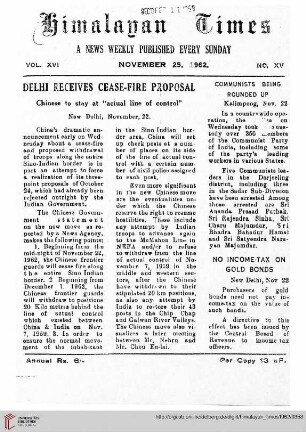No. XV (25 November 1962)