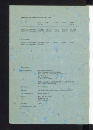 Semestertermine Sommersemester 1995