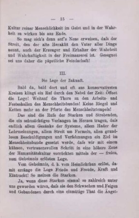 III. Die Loge der Zukunft.