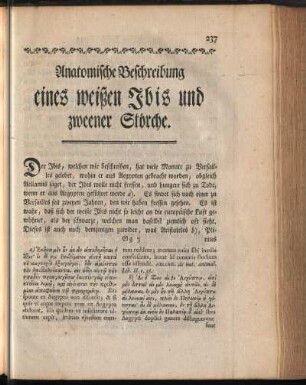 Anatomische Beschreibung eines weißen Jbis und zweener Störche