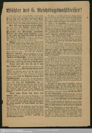 Wähler des 6. Reichstagswahlkreises! : Wenn wir uns heut zum zweiten Male mit einer Flugschrift ...; [Wahlaufruf zur Wahl des Landtagsabgeordneten Georg Horn]