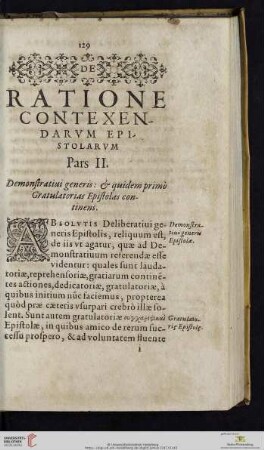 Pars II: Demonstratiui generis: & qiudem primo Gratulatorias Epistolas continens