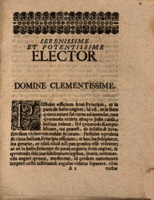 Ex Indulgentia Serenissimi Ac Potentissimi Electoris Brandenburgici Felicitatem Subditorum Brandenburgicorum Ob Emendatum Per Edicta Electoralia Statum Ecclesiasticum Et Politicum. Summis lineis adumbratam, Publicae ac Placidae Eruditorum disquisitioni proponent Christianus Thomasius, ICtus & Consil. Elect. Brandenb. & Respondens Friderich Emich Ram TonnaThuringus, L.L. Studiosus. Halae Saxonum ad diem 23. Augusti 1690. Horis antemerid. a 9. ad 12. in Aedibus Publicis a ponderandis mercibus denominatis