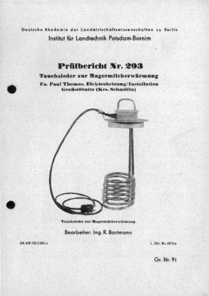 Tauchsieder zur Magermilcherwärmung