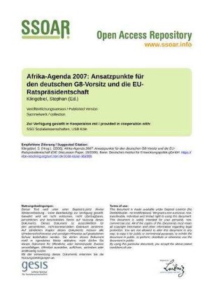 Afrika-Agenda 2007: Ansatzpunkte für den deutschen G8-Vorsitz und die EU-Ratspräsidentschaft