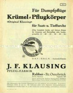 Für Dampffplüge / Krümel-Pflugkörper "Original Klausing" für Saat- u. Tieffurche