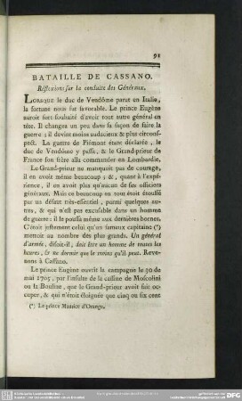 Bataille De Cassano. Réflexions sur la conduite des Généraux