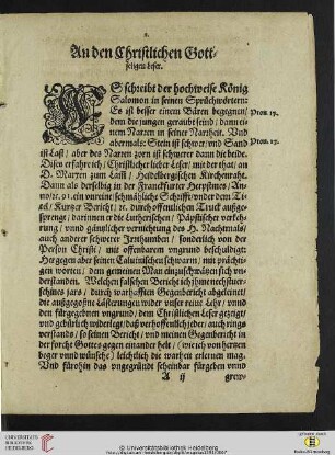 An den Christlichen Gottseligen Leser
