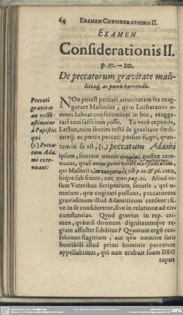 Examen Considerationis II. De peccatorum gravitate malilitia q[uam] ac poenis horrendi
