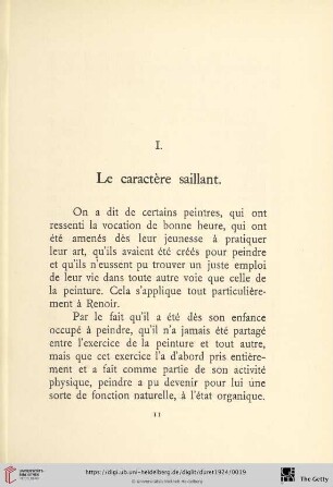 I. Le caractère saillant