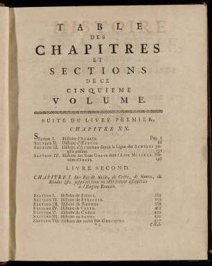 Table des Chapitres et Sections de ce Cinquieme Volume.